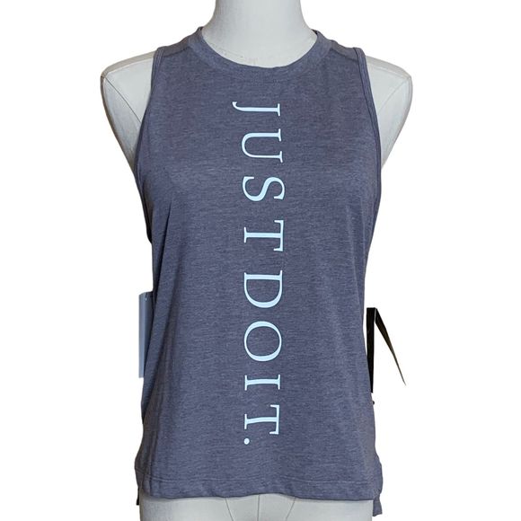 Nike Dri Fit Reflective Graphic Tank Top Women Size S Gray Just Do It Racerback - Picture 1 of 5